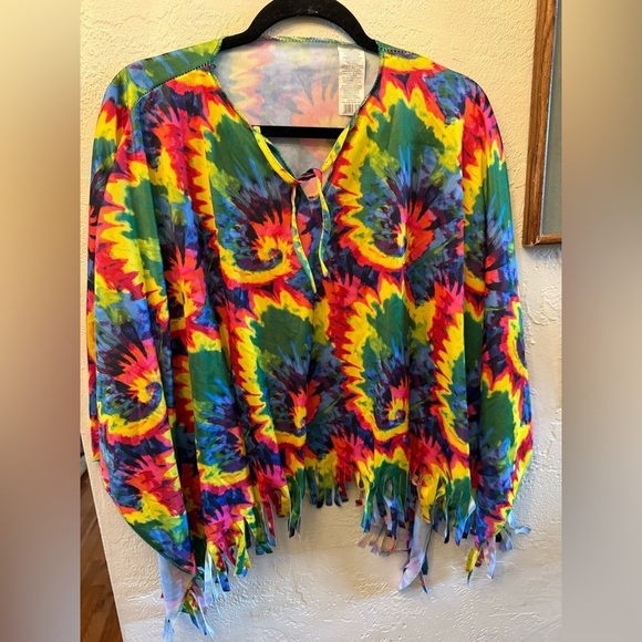Jackets & Blazers - Vibrant Tie-Dye Fringe Top Hippie Costume Cape